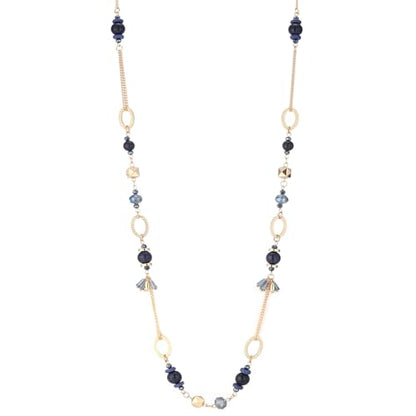 Long Gold Boho Necklaces for Women Beaded Statement Chain Long Necklace Gold Costume Jewelry Birthday Gifts for Her - color: Dark Blue