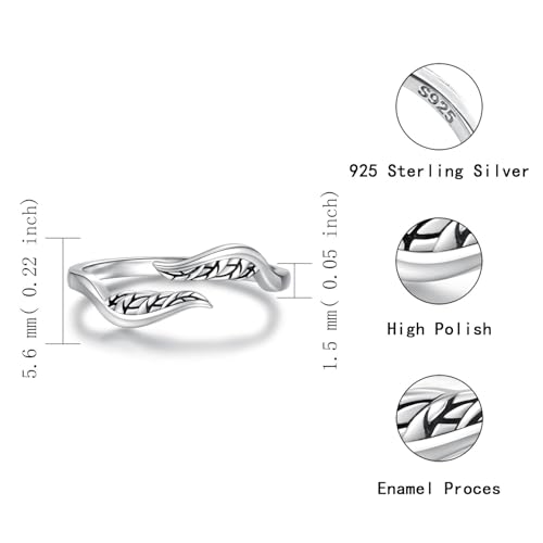Sariel 925 Sterling Silver Toe Rings for Women Boho Adjustable Mid Finger Rings Summer Vacation Ocean Beach - color: Feather