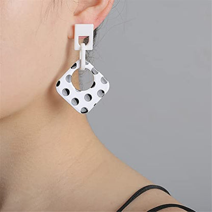 ONLYJUMP Exaggerated Geometry Earrings Acrylic Round Square Triangle Heart Dangle Earrings for Women Multilayer Bohemia Earrings Classic Retro Minimalist Earrings Statement Jewelry - color: White A
