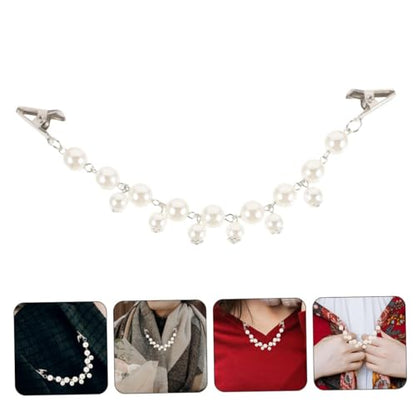 Uonlytech 2pcs Vintage Faux Pearl Sweater Clips Brooch Pins Retro Cardigan Collar Closure Clips for Women Jackets Shawls Cape Fasteners