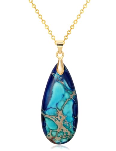 Stone Necklaces for Women Teardrop Gemstone Pendant Necklace Natural Stone Chain Necklaces - color: Blue