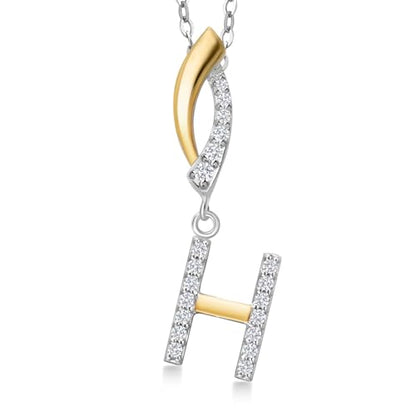 Gem Stone King Initial Pendant Necklace Letter A to Z Alphabet | 10K Yellow Gold and 925 Sterling Silver | White Lab Grown Diamond | Gift Women Mother's Day Wife Mom Girlfriend Anniversary Birthday | - style: Initial H