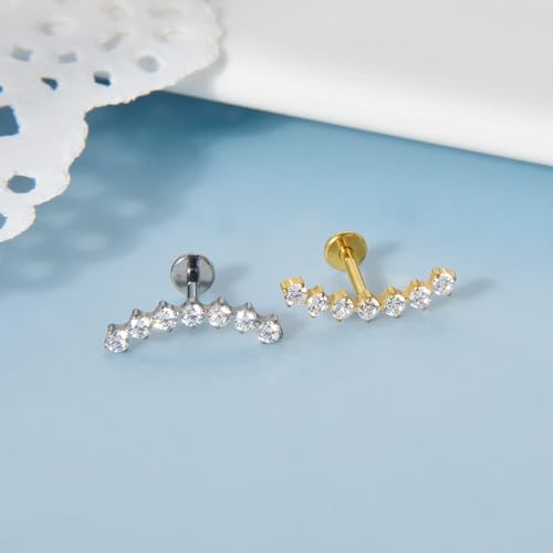 Lantine G23 Titanium Helix Piercing Jewelry Opal 16g Flat Back Stud Earrings Climber Labret Cartilage Tragus Daith Piercing Jewelry - color: 7 Cz-Gold, size: 16g 8mm