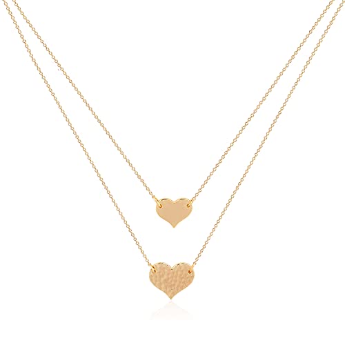 MEVECCO Dainty Pendant Layered Necklaces for Women | 18K Gold Plated Brass, 2-Piece Set With A Choker-Length Upper Layer, Wear Together Or Separately, Refined Everyday Style - style: Heart