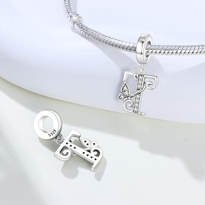 2 Pack 925 Sterling Silver Butterfly Letter Charms for Bracelets and Necklace Alphabet Initial Dangle Pendants Round Spacer Beads Pave Cubic Zirconia Jewelry Gift for Women - color: T Set
