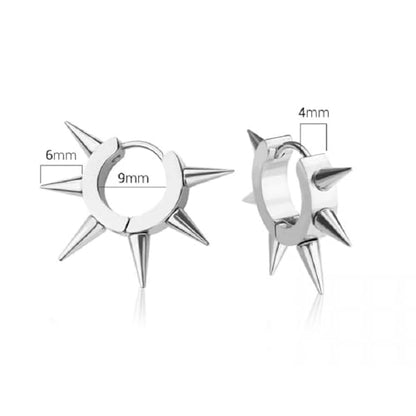 316L Stainless Steel Multi 6mm Spike Lined Huggie Hoop Earrings, Sold as a Pair - style: Black