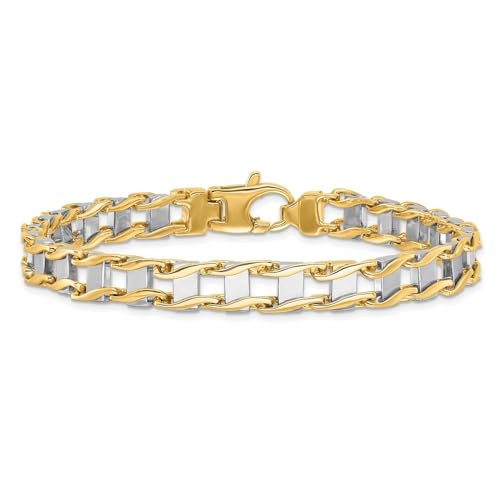 14K Two-tone Gold 7.5mm Hand-polished Fancy Link Chain Bracelet 8.5"