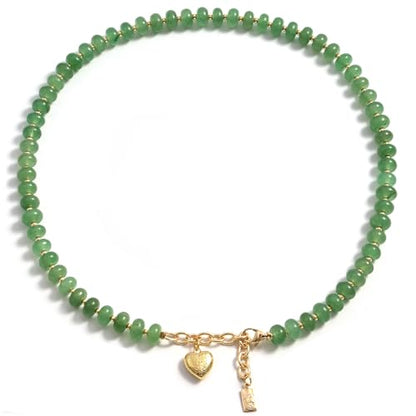Boho Gemstone Beaded Necklace for Women – Colorful Natural Stone Choker 18K Solid Heart-Shaped Pendant, Summer Beach Jewelry - color: Green Aventurine