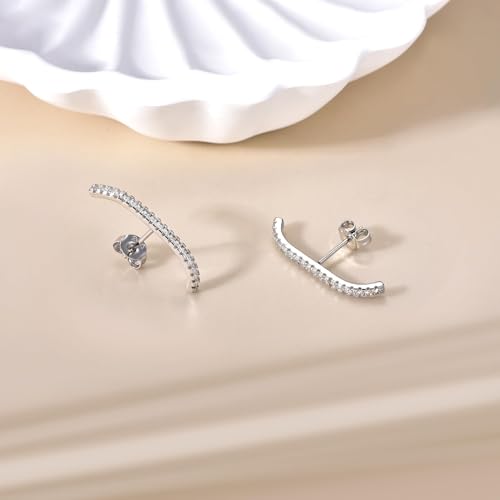 CZ Suspender Cuff Stud Earrings Wrap Earlobe Silver Post Cubic Zirconia Minimalist Jewelry for Women - color: Silver Paved CZ