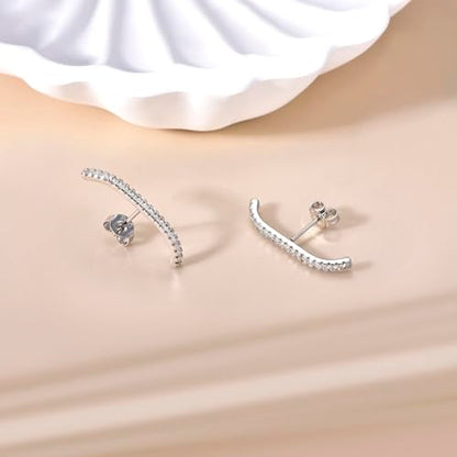 CZ Suspender Cuff Stud Earrings Wrap Earlobe Silver Post Cubic Zirconia Minimalist Jewelry for Women - color: Silver Paved CZ