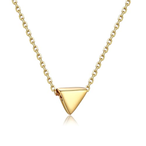 PROSILVER 925 Sterling Silver Necklace for Women Dainty Pendant Necklace | Hypoallergenic 925 Sterling Silver, Cute Small Pendant, Star/Heart/Moon/Triangle/Bar/Round Necklace Silver with Gift Box - color: 02 Gold, style: 06 Triangle