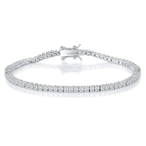 2.0MM Tennis Bracelet for Women and Men，18K White/Yellow Gold Plated Round 2mm Cubic Zirconia Classic Tennis Bracelet - color: White Gold Plated, size: 8 inch