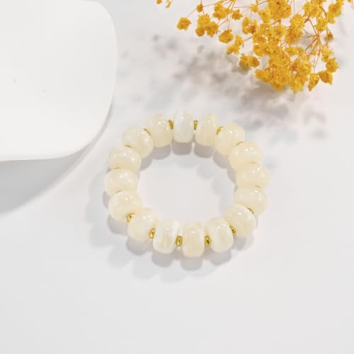 VIBILIA Chunky Beaded Bracelet for Women Multicolor Big Resin Acrylic Bead Elastic Stretch Bracelet, Trendy Statement Bracelets Boho Summer Beach Vacation Charm Jewelry - color: Round-White