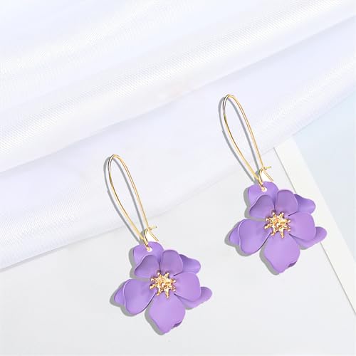 WCRAZYE Bohemian Daisy Flower Earrings Necklace Sets for Women Unique Trendy Boho Matte 3D Gold Flower Floral Petal Statement Earring Wedding Jewelry - color: Purple