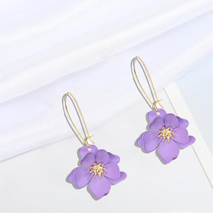 WCRAZYE Bohemian Daisy Flower Earrings Necklace Sets for Women Unique Trendy Boho Matte 3D Gold Flower Floral Petal Statement Earring Wedding Jewelry - color: Purple