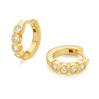 18K Gold Plated Huggie Hoop Earrings for Women, 925 Sterling Silver Post, Hypoallergenic Small Earrings - color: Tennis Huggies