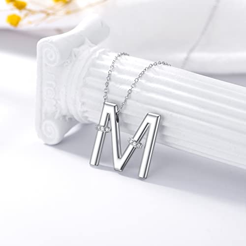 Initial Pendant Necklace 14K White Gold Plated A-Z 26 Letter Alphabet Pendant 925 Sterling Silver Jewelry Gift for Women Girls Teens - style: Alphabet - M
