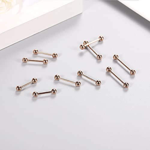 GAGABODY 5 Pairs Nipple & Tongue Rings - 14G Surgical Steel Screw Barbell - Straight, 12mm-20mm - color: Rose Gold