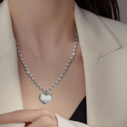 Chunky Gold Necklace for Women, 18K Waterproof Heart Necklace Statement Necklace Gold Charm Necklace Chunky Jewelry Paperclip Chain Choker Gift for Women - style: Silver 3D Heart