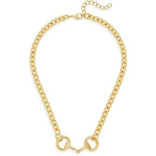 Chunky Gold Horsebit Pendant Necklace for Women | Western Statement Curb Chain Necklace, Trendy Equestrian Jewelry for Daily Outfit, Rodeo Party & Holiday Gift