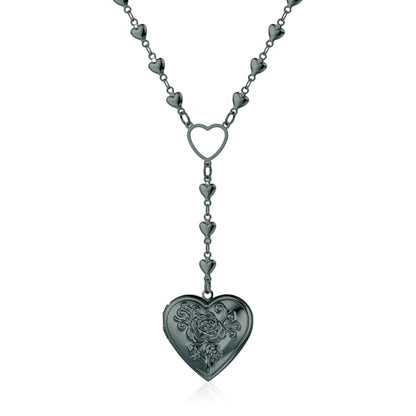 Personalized Heart Locket Necklace for Women Stainless Steel- Heart Necklace - color: Black-F