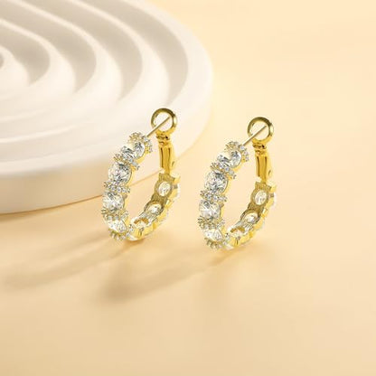 Gemsme Bridal Wedding Earrings for Brides Bridesmaides, 925 Sterling Silver Posts hypoallergenic Cubic Zirconia stud,Drop & Dangle Earrings for Women Jewelry Gifts - color: Gold - Hoop earrings