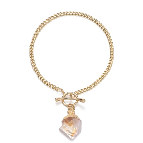 Crystal Bracelet for Women, Dainty 14K Gold Plated Chain Bracelet | Handmade Healing Crystals and Stones Spiritual Jewelry Gifts for Women - style: Citrine Bracelet