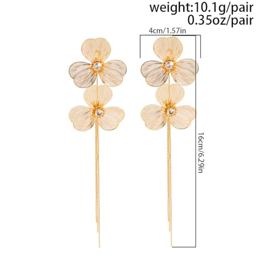 Gold Flower Tassel Dangle Earrings for Women,Boho Chunky Floral Long Fringe Statement Earring,Fashion Spring Jewelry Party Prom Accessories - color: Golden