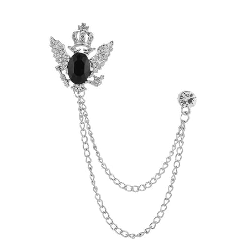 Romantic Men's Brooch Suit Pin Badge with Chains Crystal Buckle Chain Collar Lapel for Men Shirt Decoration Metal Clips Women Tuxedo Tie Hat Scarf - color: Silver & Black