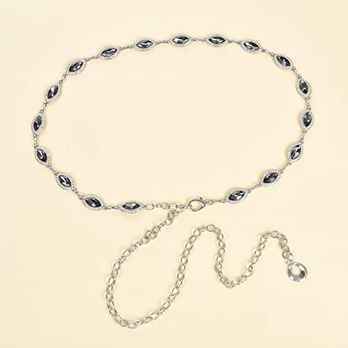 ILuvatar Green Glass Diamond Chain Belt - Metal Women's Western Style Dress Belt - color: Silver-bk