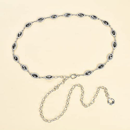 ILuvatar Green Glass Diamond Chain Belt - Metal Women's Western Style Dress Belt - color: Silver-bk