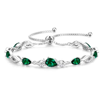 FANCIME Birthstone Teardrop Tennis Bracelet for Women, Sterling Silver 9x7mm main Gemstone Bolo Adjustable Chain Bracelet Fine Jewelry Birthday Gifts for Women Mom Wife Her - color: 05-Emerald