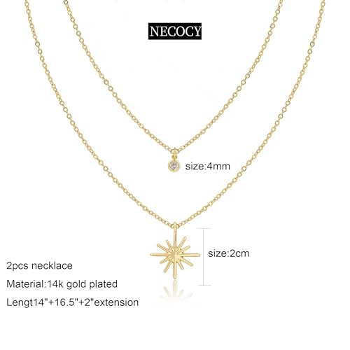 NECOCY Layered Gold Necklaces for Women Dainty Chokers Necklace Silmple Stackable Cubic Zirconia Necklace Non Tarnish Vacation Jewelry Trendy Gifts for Women - style: Layered chain CZ Sun