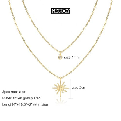 NECOCY Layered Gold Necklaces for Women Dainty Chokers Necklace Silmple Stackable Cubic Zirconia Necklace Non Tarnish Vacation Jewelry Trendy Gifts for Women - style: Layered chain CZ Sun