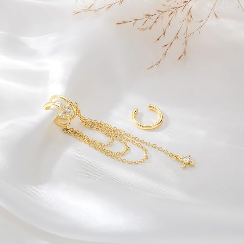 14K Gold Plated Ear Cuff Earrings for Women, Dainty Ear Cuffs Non Piercing Clip on Earrings Trendy Non pierced Cubic Zirconia Fake Hoop Earring Jewelry Sets for Women - color: Gold-1