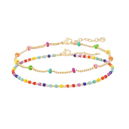 Gold Chain Bracelet for Women, 14K Gold Plated | Dainty Bracelets with Adjustable Chain, Trendy Jewelry Gift for Women - style: layer colorful