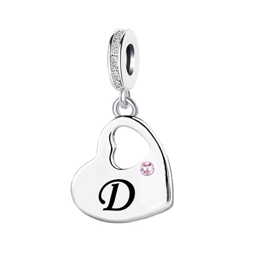 KunBead Initial A-Z Letter Pink Heart Alphabet Birthday Dangle Love Charms Compatible with Pandora Charm Bracelet for Auntie Friend Sister Mom Daughter Nana Granddaughter Wife - style: Letter D