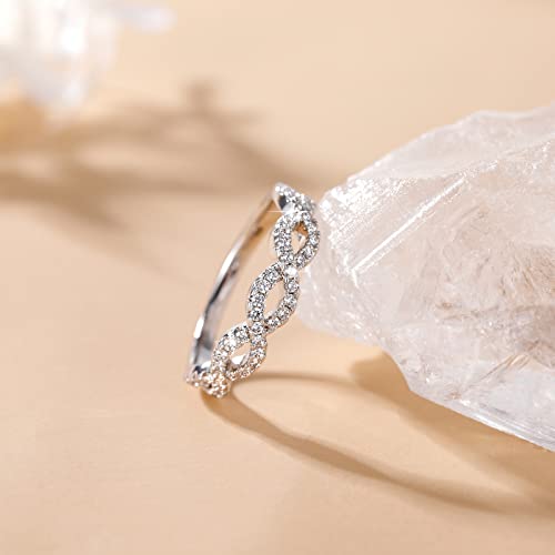 SHINYSO Wedding Bands for Women Infinity Stacking Ring Half Cubic Zirconia Eternity Engagement Ring Size 4-10 - color: Silver