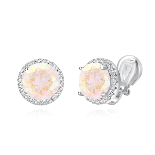 YOQUCOL 10MM Cubic Zirconia Crystal Clip On Stud Earrings Round Non Pierced Earrings for Women - color: Aurora Borealis