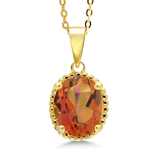 Gem Stone King 11X9MM Oval Gemstone Birthstone Pendant Necklace | 925 Sterling Silver | Solitaire Necklace For Women | With 18 Inch Chain | Fine Jewelry Gifts for Mom Women Wife Her - color: Twilight Orange Mystic Quartz