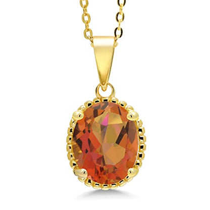 Gem Stone King 11X9MM Oval Gemstone Birthstone Pendant Necklace | 925 Sterling Silver | Solitaire Necklace For Women | With 18 Inch Chain | Fine Jewelry Gifts for Mom Women Wife Her - color: Twilight Orange Mystic Quartz