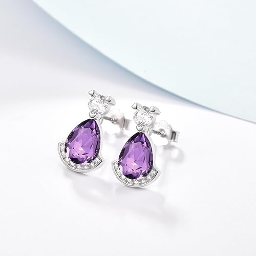 Birthstone Teardrop Crystal Stud Earrings for Women 925 Sterling Silver Solitaire Studs Halo Earrings for Birthday Gifts Teardrop Earrings for women - style: B February
