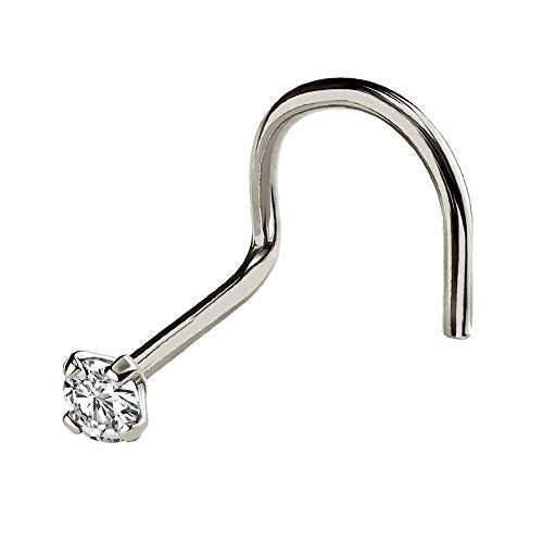 Jewelry Avalanche Solid 14Kt Gold Nose Screw, 24G Nose Hook, Nose Stud, 14kt Yellow Gold or 14kt White Gold Nose Ring Prong Set CZ Accent - style: 14kt white gold w/ 1.5mm cz