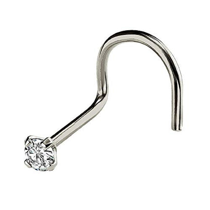 Jewelry Avalanche Solid 14Kt Gold Nose Screw, 24G Nose Hook, Nose Stud, 14kt Yellow Gold or 14kt White Gold Nose Ring Prong Set CZ Accent - style: 14kt white gold w/ 1.5mm cz