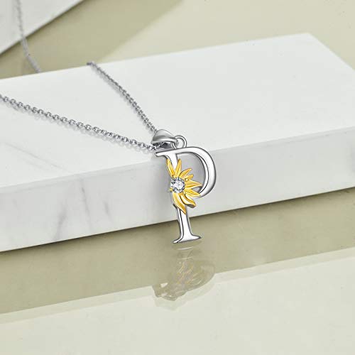 POPLYKE Initial Sunflower Necklace for Women 925 Sterling Sliver Sunflower Pendant Necklace Letter Initial Pendant Chain - style: Sunflower P
