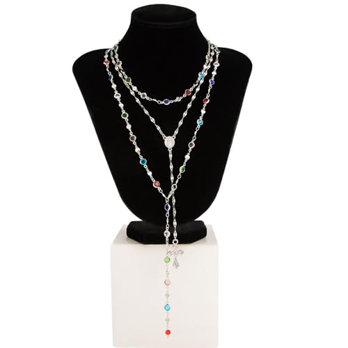 Layered Cross Necklace Set for Women, Layered Choker Necklaces Trendy Jewelry, Colorful Enamel Beaded Y-Shaped Lariat Necklace, Boho Multilayer Cross Necklace for Party and Daily Wear - color: Silver-06