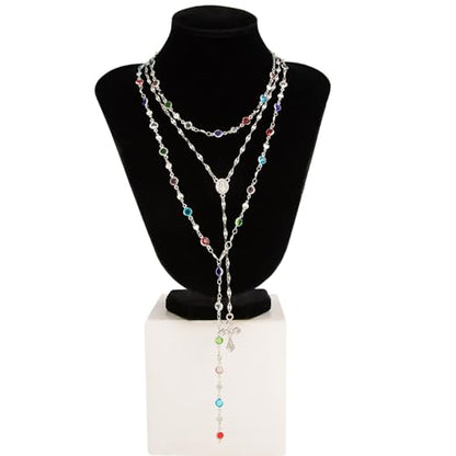 Layered Cross Necklace Set for Women, Layered Choker Necklaces Trendy Jewelry, Colorful Enamel Beaded Y-Shaped Lariat Necklace, Boho Multilayer Cross Necklace for Party and Daily Wear - color: Silver-06
