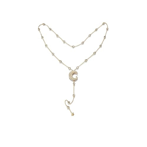 Simple Rhinestone Moon Star Back Chain Body Jewelry for Women Sexy Backless Crystal Necklace Bridal Wedding Backdrop Dress Accessories Jewelry - color: Gold