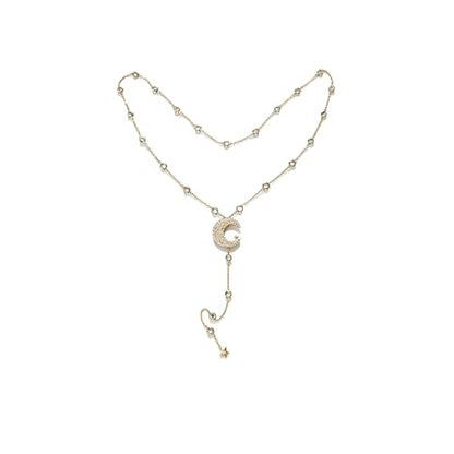 Simple Rhinestone Moon Star Back Chain Body Jewelry for Women Sexy Backless Crystal Necklace Bridal Wedding Backdrop Dress Accessories Jewelry - color: Gold