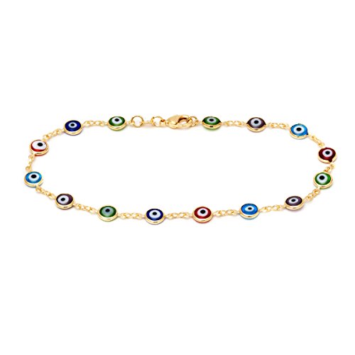 Barzel 18k Gold Plated Evil Eye Anklet Bracelet - Made In Brazil - color: Multicolor